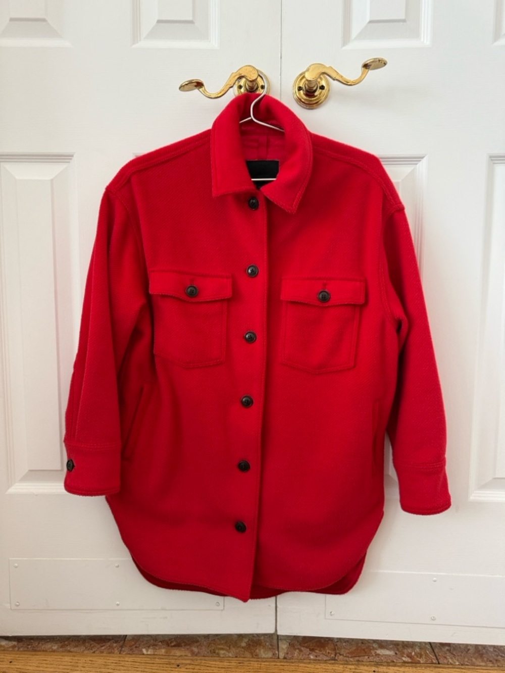 Women's Red Button-Front Jacket Coat banana republic